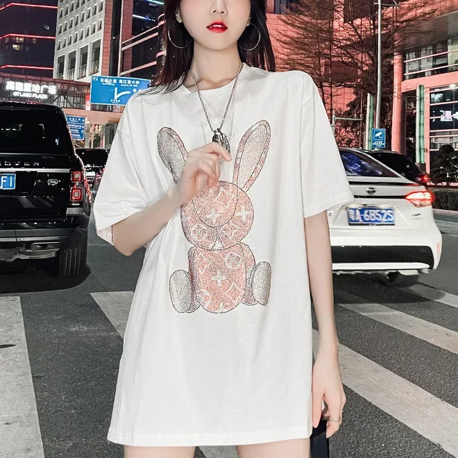 Shirts - 여성용 여름 캐주얼 티셔츠: 다이아몬드 카툰