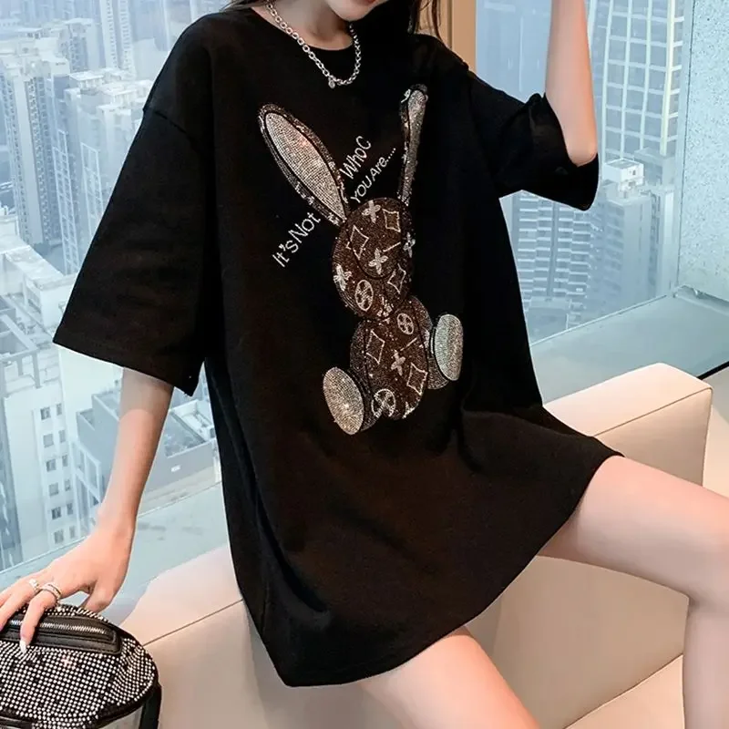 여성용 여름 캐주얼 티셔츠: 다이아몬드 카툰 프린트 반 - Shirts 리뷰 및 가격