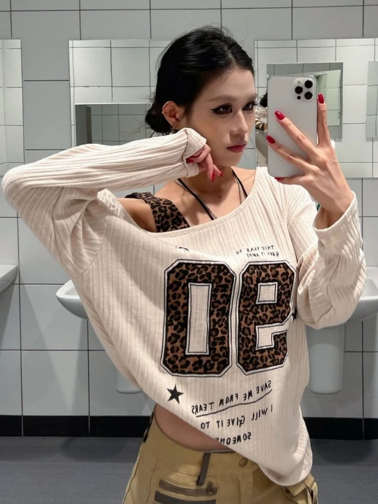 Y2K 패치워크 레오파드 프린트 티셔츠 여성 루즈핏 스 - Shirts 리뷰 및 가격