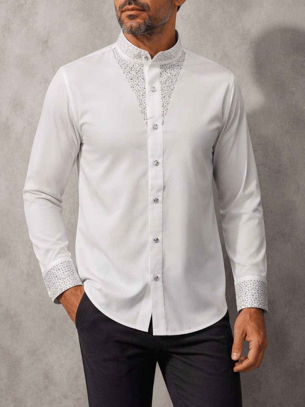 남성용 캐주얼 비즈니스 블라우스, 고급스러운 라인스톤  - Mandarin Collar Formal Shirt Slim Fit 리뷰 및 가격