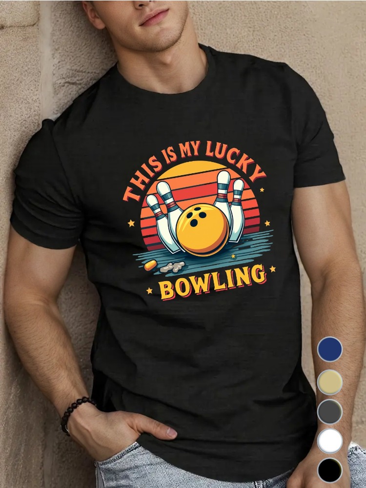 로얄 블루 남성용 크루넥 면 티셔츠 이건 내 행운의 볼 - Short Sleeve Bowling Shirt Retro 리뷰 및 가격